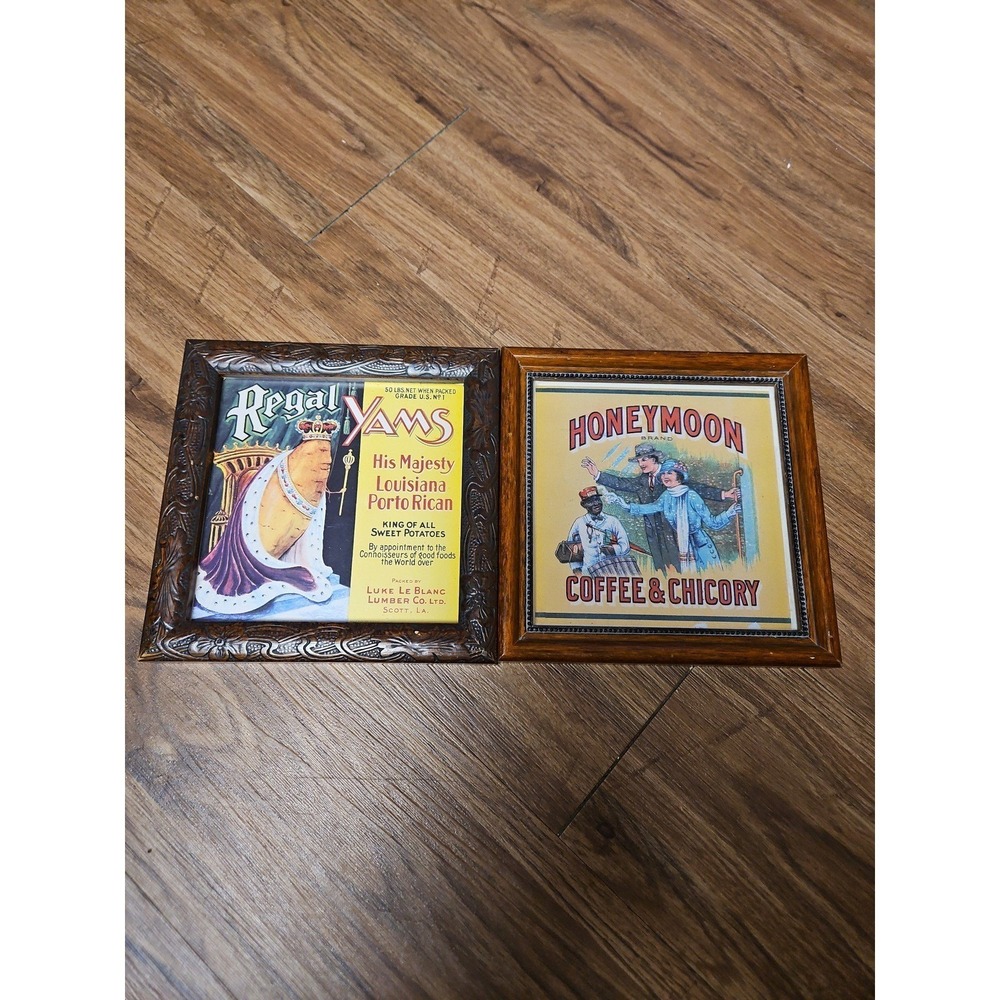 Vintage Framed 7"x7" Advertisement Honeymoon Coffee & Chicory Regal Yams